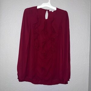 Prabal Gurung Collective Women Red Ruffle Long Sleeve Blouse Top